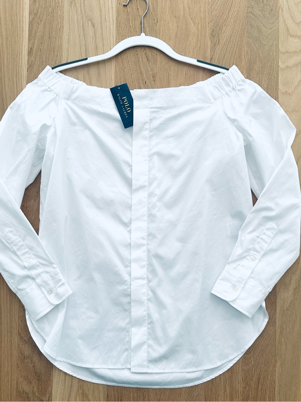 NWT Fresh and Elegant Ralph Lauren White Off-Shoulder Cotton Blouse, Small